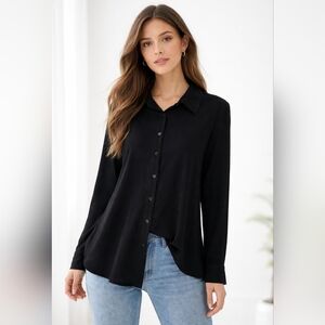 Norma Kamali black stretchy button up blouse minimalist corpcore size XXL